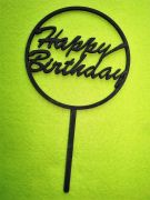 Fekete, fa, Happy Birthday felirat krben,10x18 cm